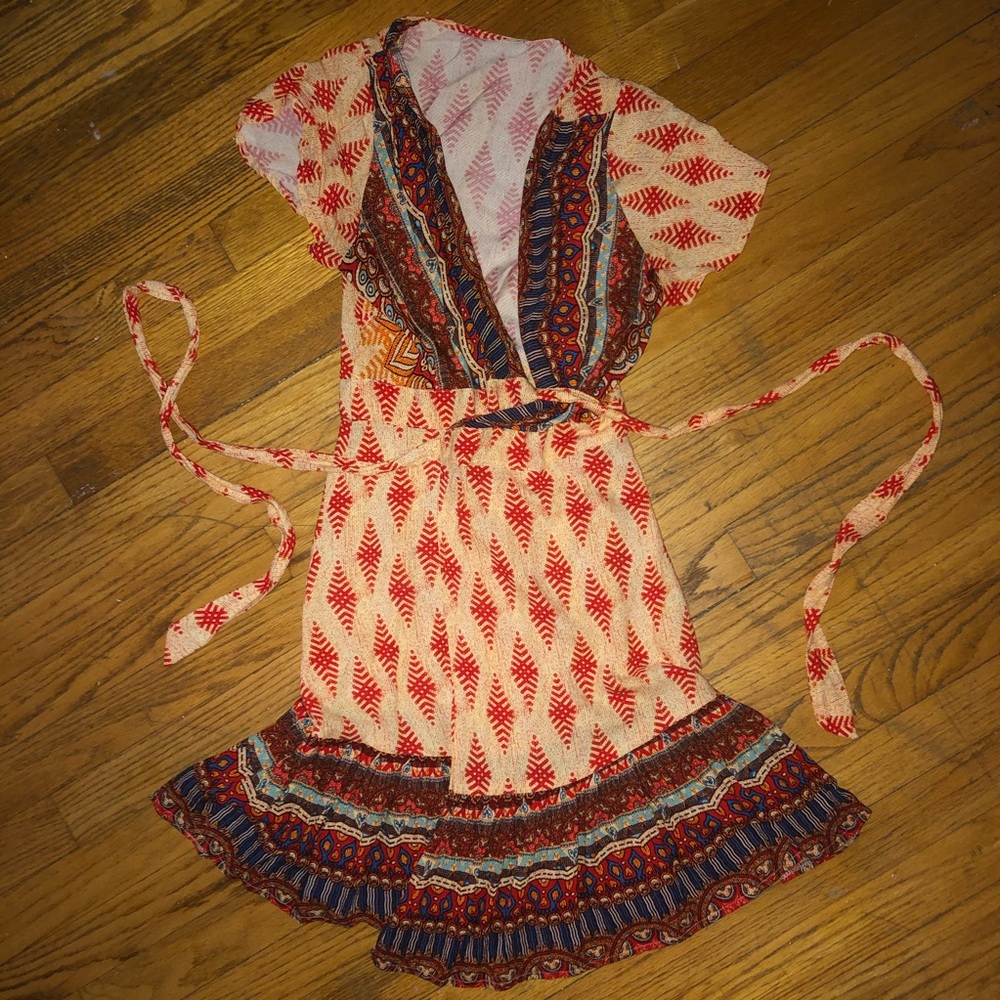 Patterned Boho Wrap Dress: Size Small